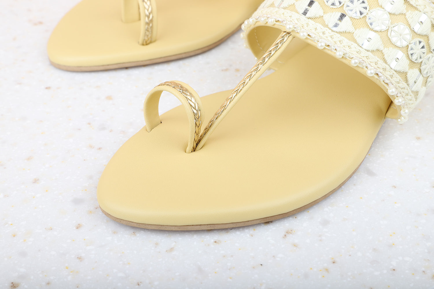 Women Yellow Ethnic One Toe Flats