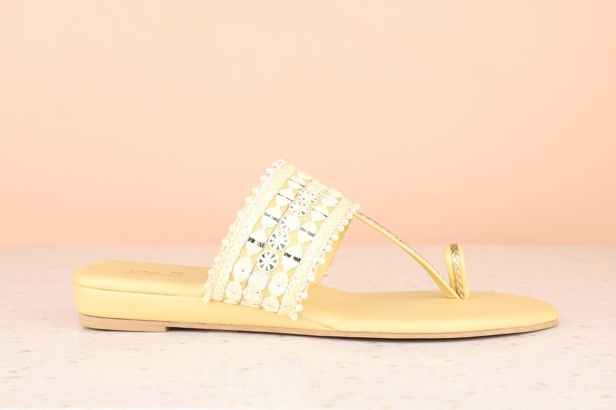 Women Yellow Ethnic One Toe Flats