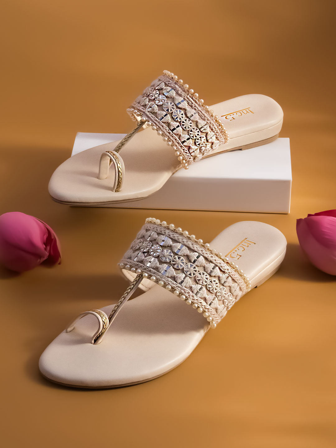 Buy Now,Women Beige Ethnic One Toe Flats