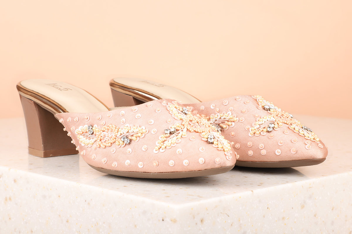 Women Rose Gold Ethnic Block Mules