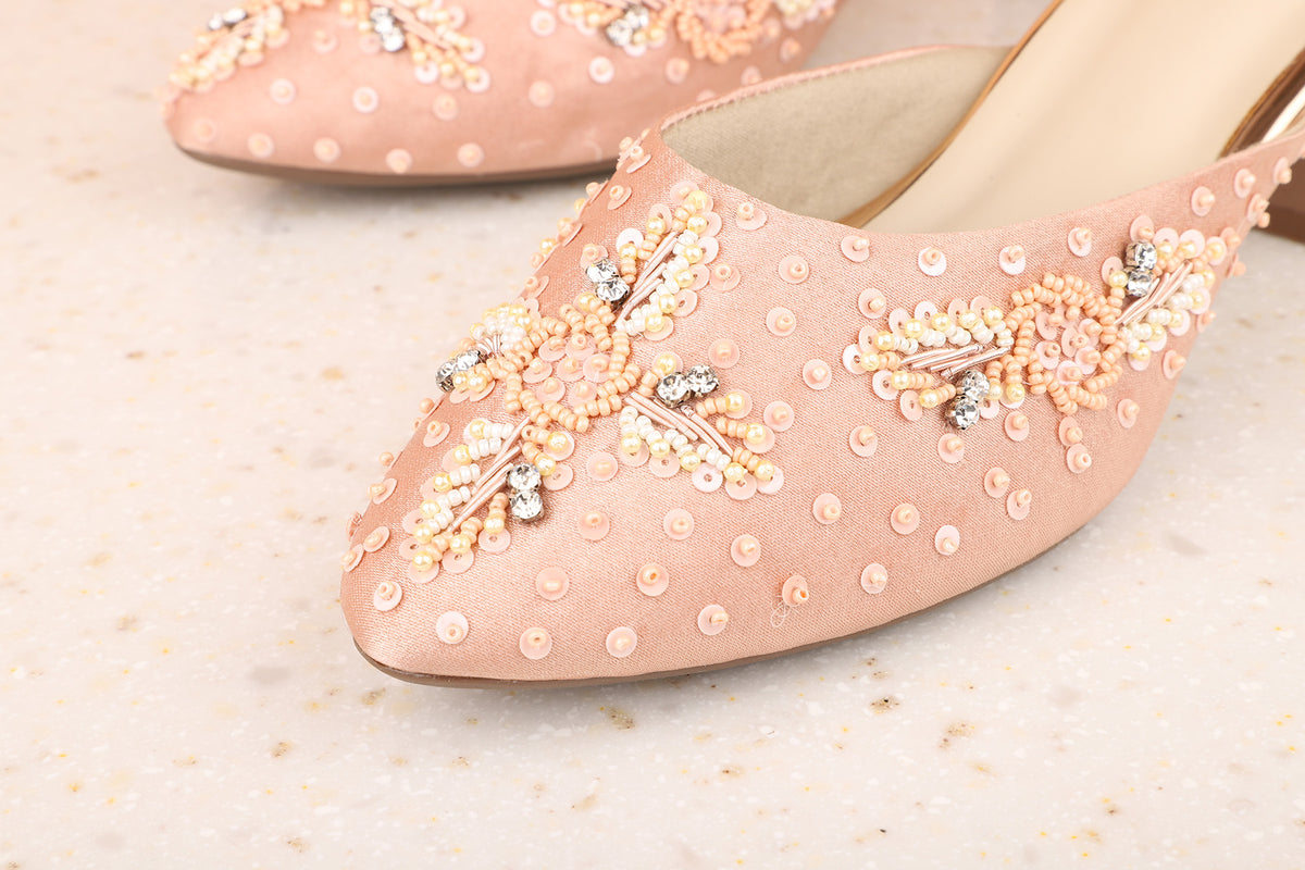 Women Rose Gold Ethnic Block Mules