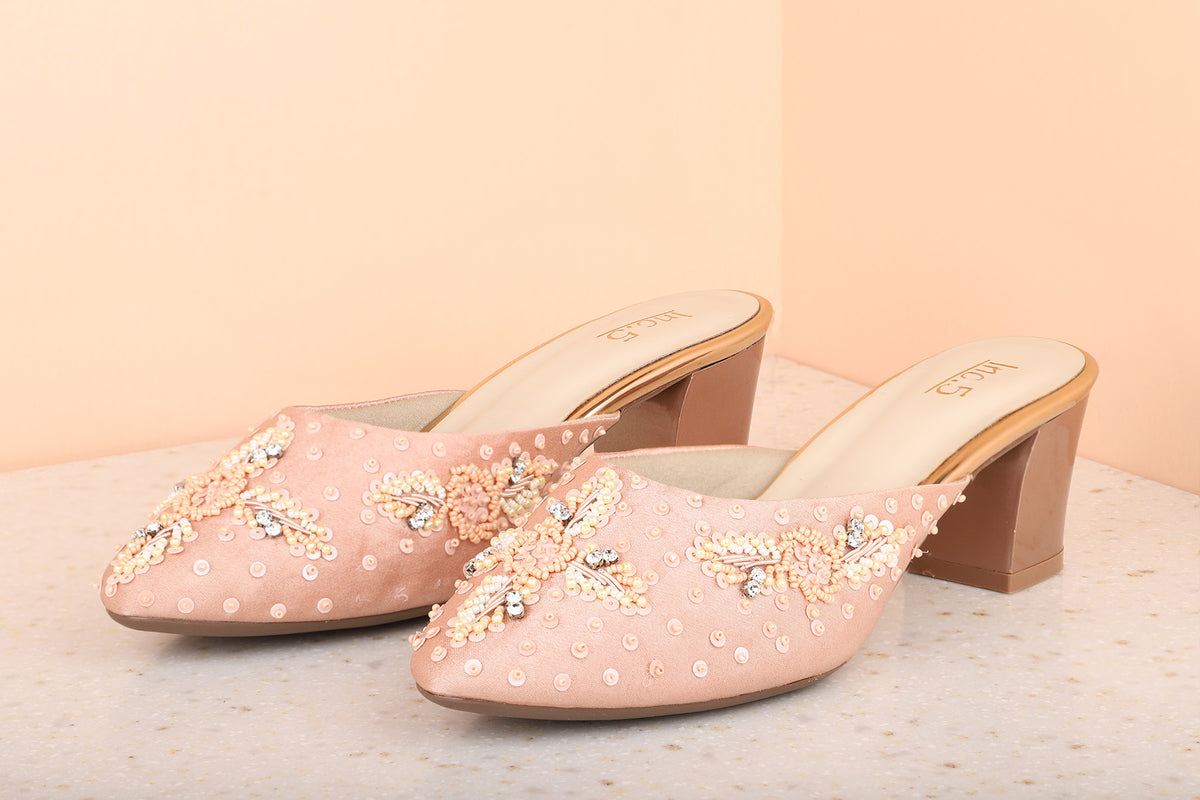Women Rose Gold Ethnic Block Mules