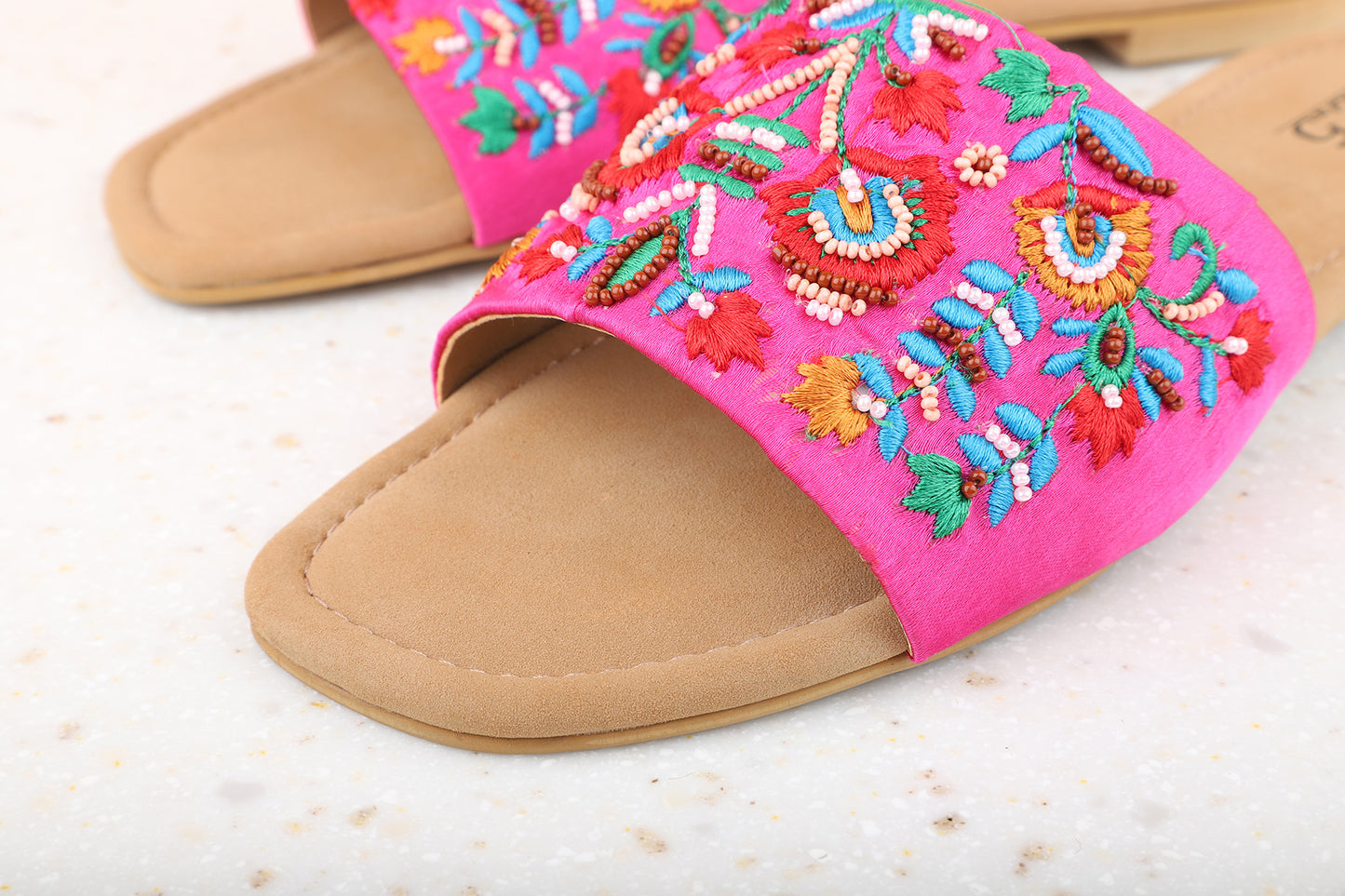 Women Rani Pink Embellished Open Toe Flats