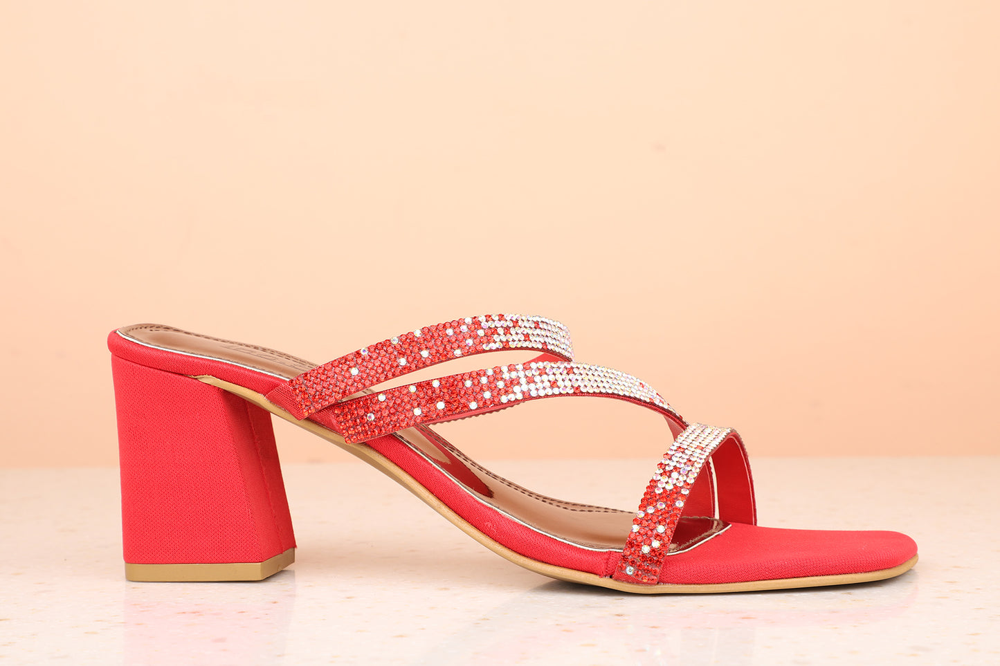Women Red Embellished Block Heels