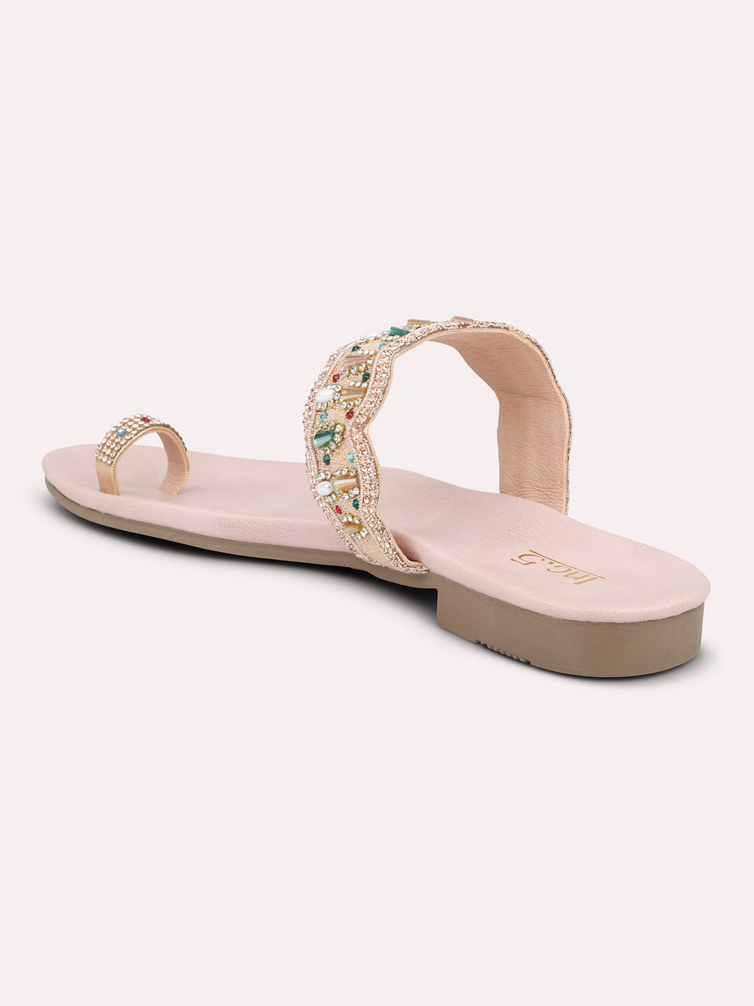 Women Rose Gold Ethnic Embroidered One Toe Flats
