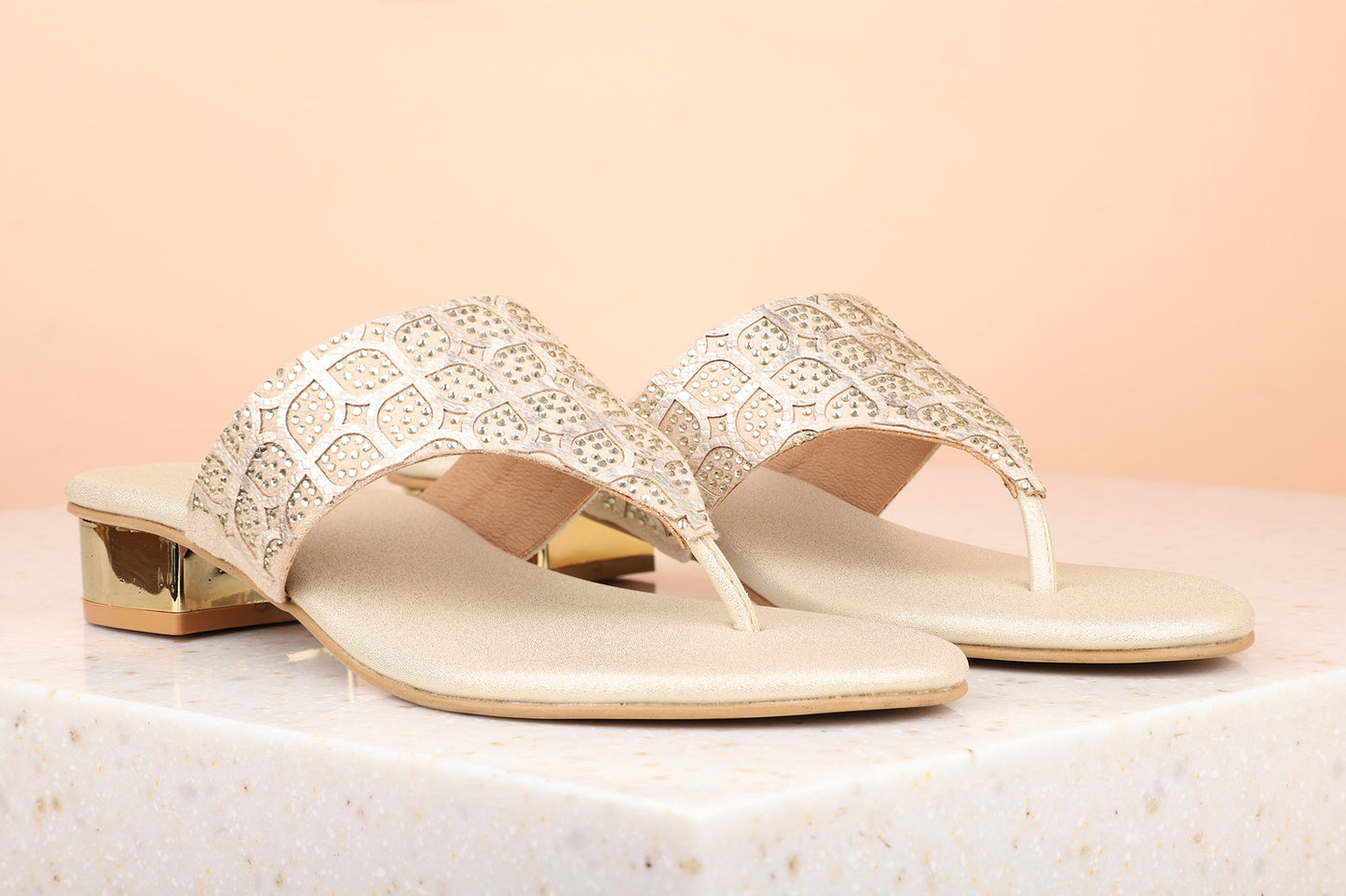 Women Gold Block Sandals