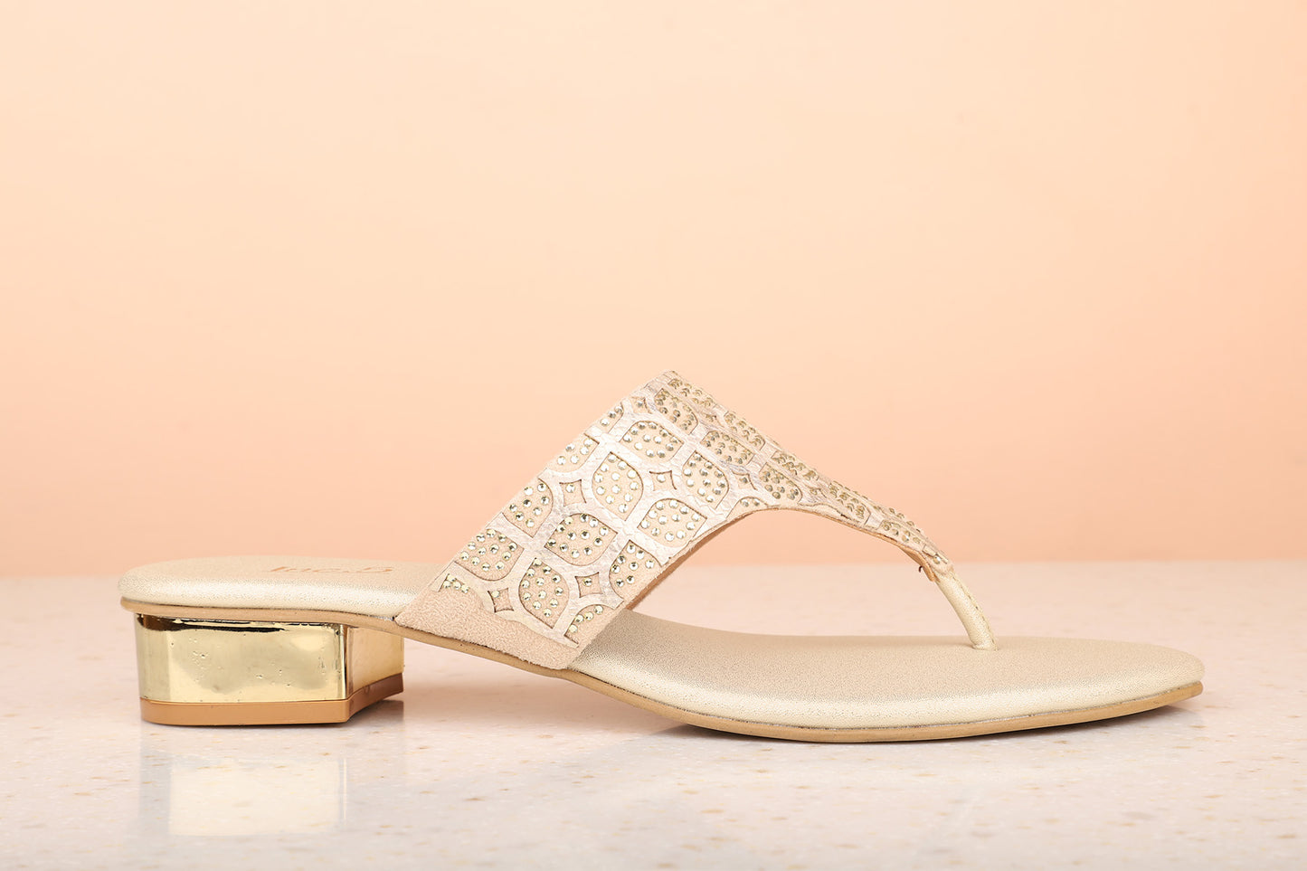 Women Gold Block Sandals