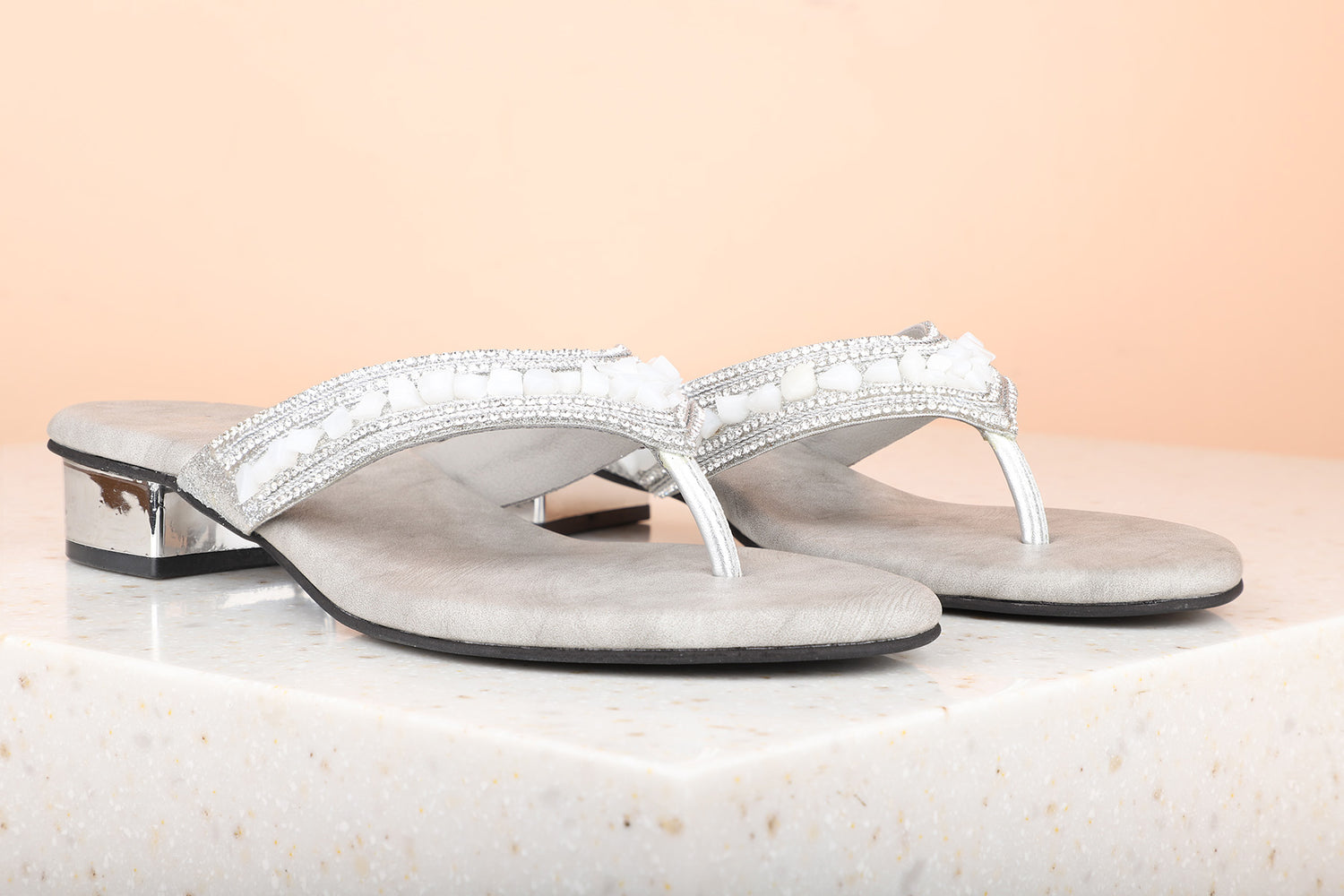 Women Silver Embellished Block Sandals