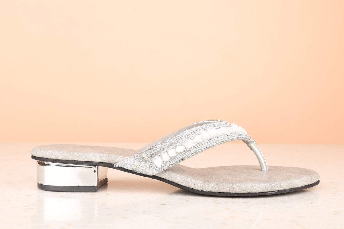 Women Silver Embellished Block Sandals