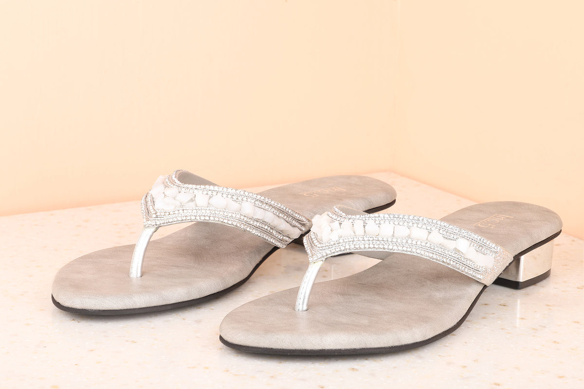 Women Silver Embellished Block Sandals