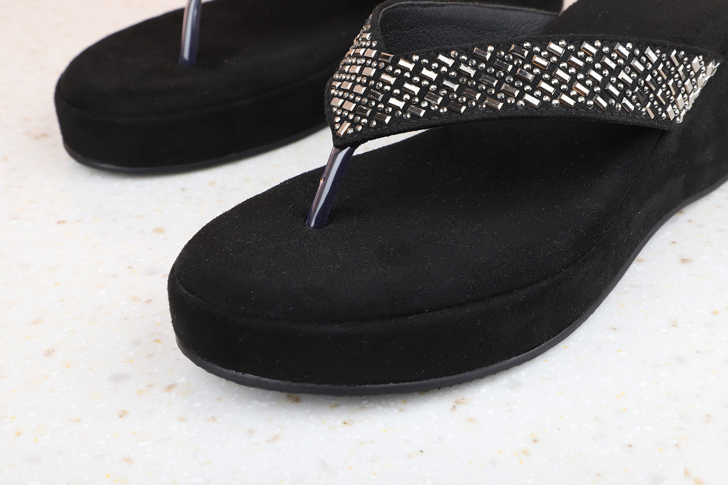 Women Black Embellished Wedge Heel