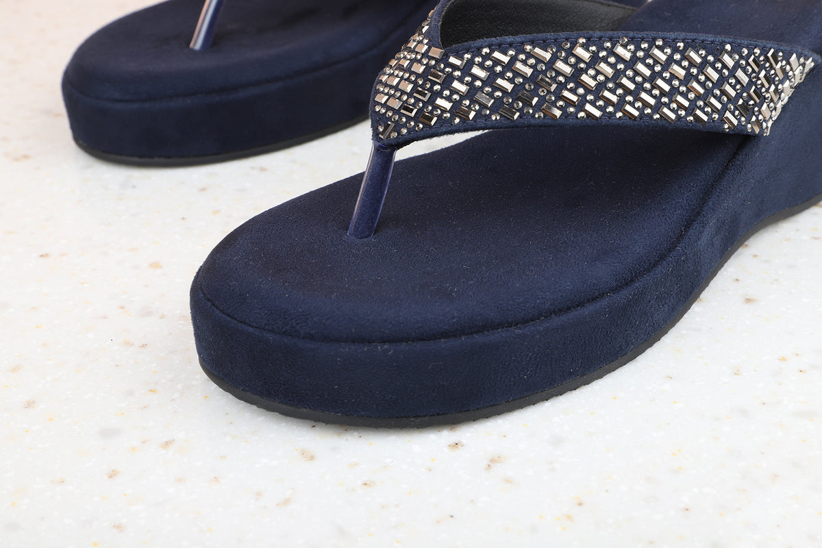 Women Navy Embellished Wedge Heel