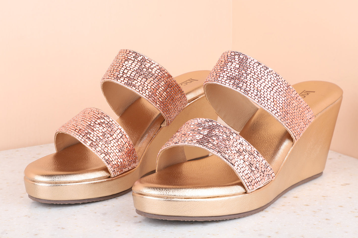 Women Rose Gold Embellished Wedge Sandals