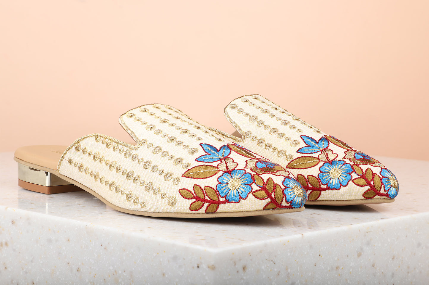 Women Gold Embroidered Ethnic Mules