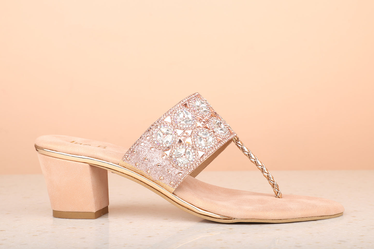 Women Rose Gold Embellished Block Heels