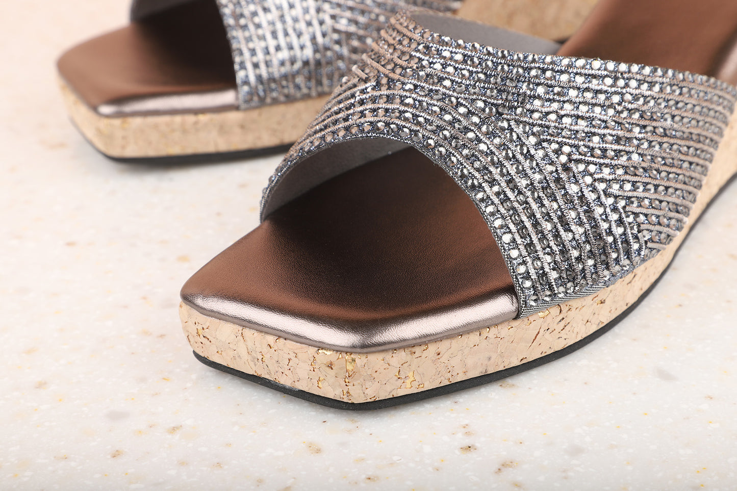 Women Pewter Embellished Wedges