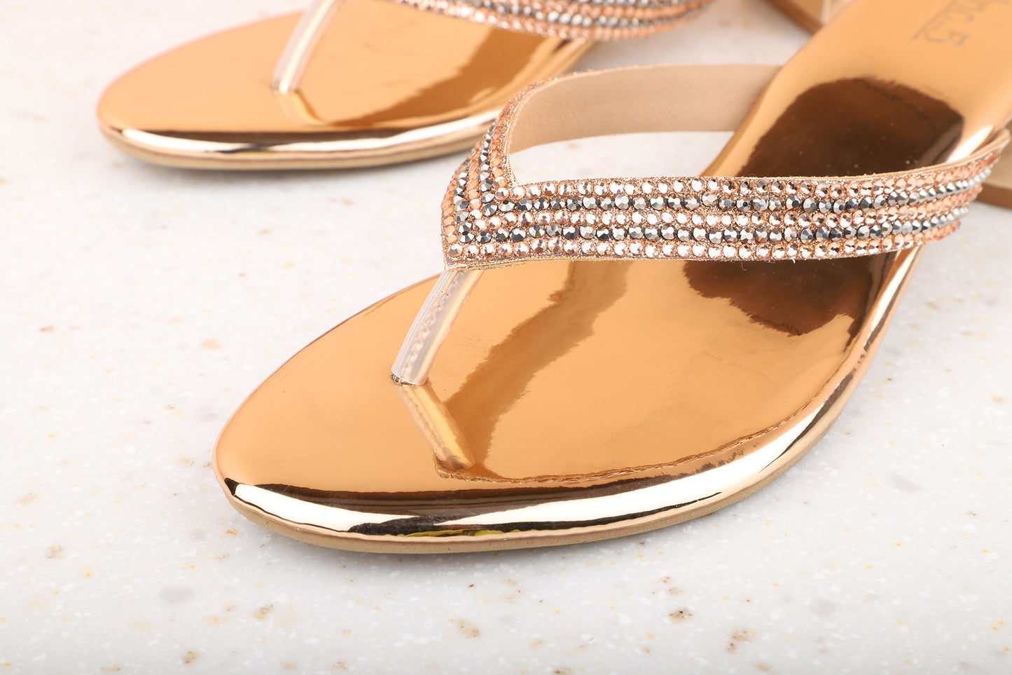 Women Rose Gold Embellished Party Block Sandals