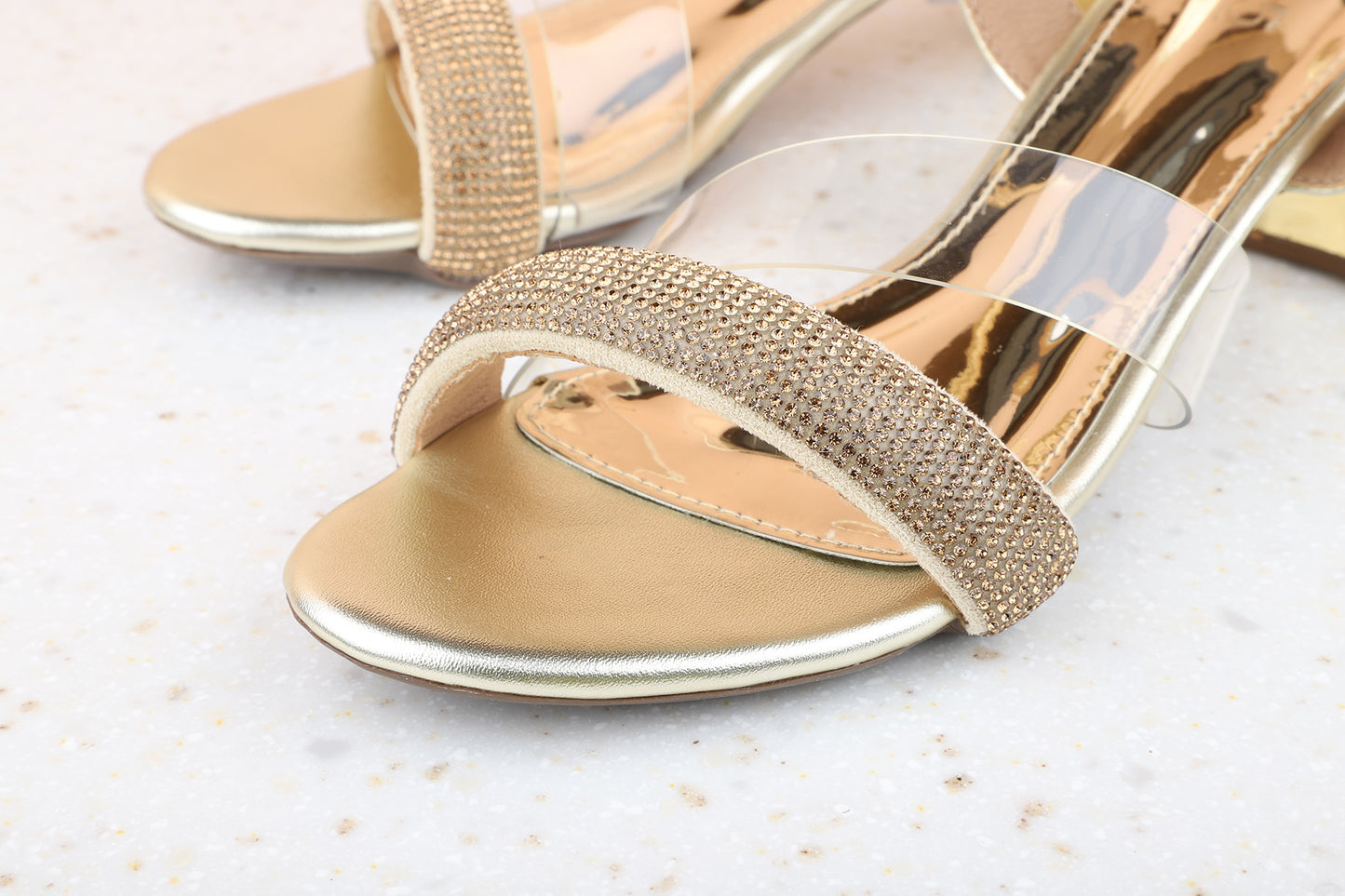 Women Gold Embellished Party Block Sandals