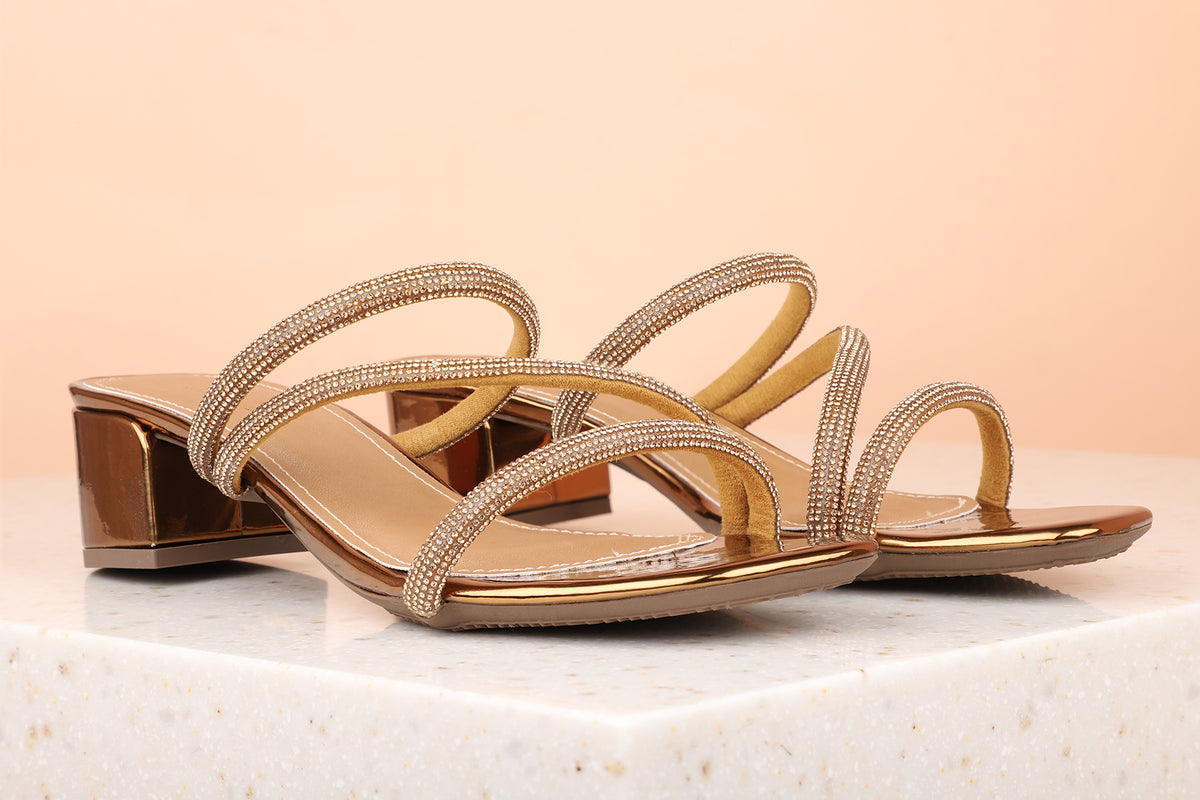Women Antique Embellished Party Block Sandals