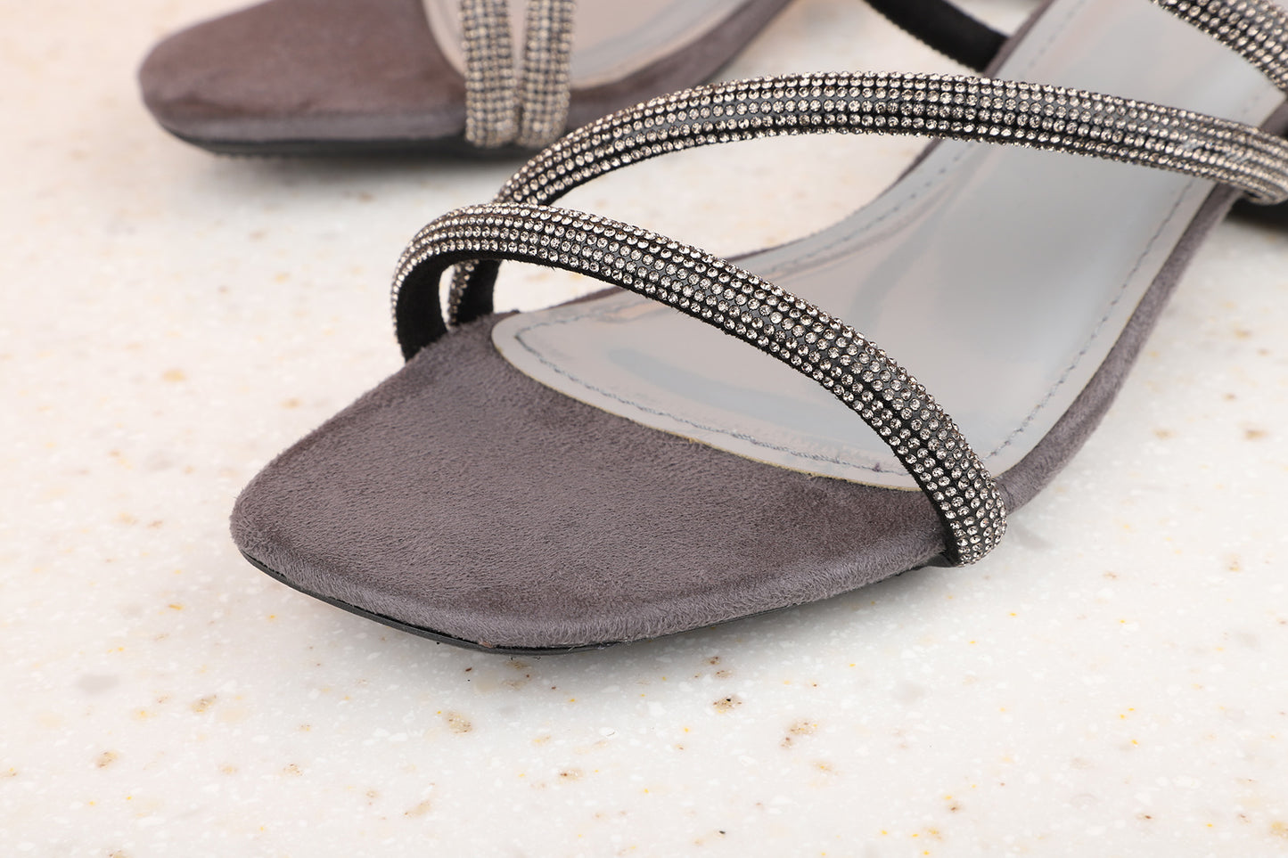 Women Grey Embellished Party Block Sandals