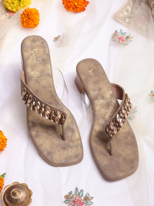 Women Antique Embellished Block Sandals