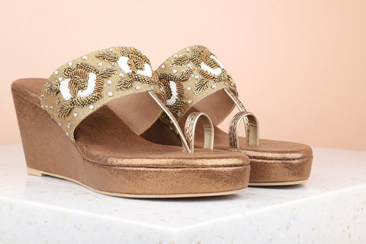 Women Antique Embellished Ethnic Wedges