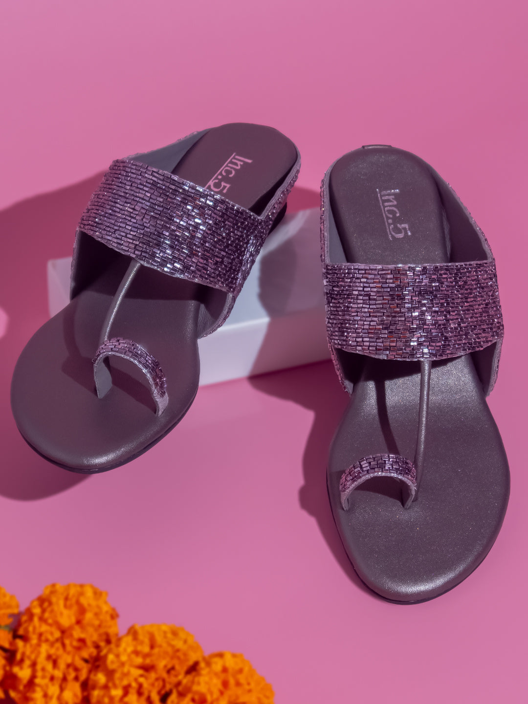 Women Pewter Embellished Ethnic OneToe Wedges