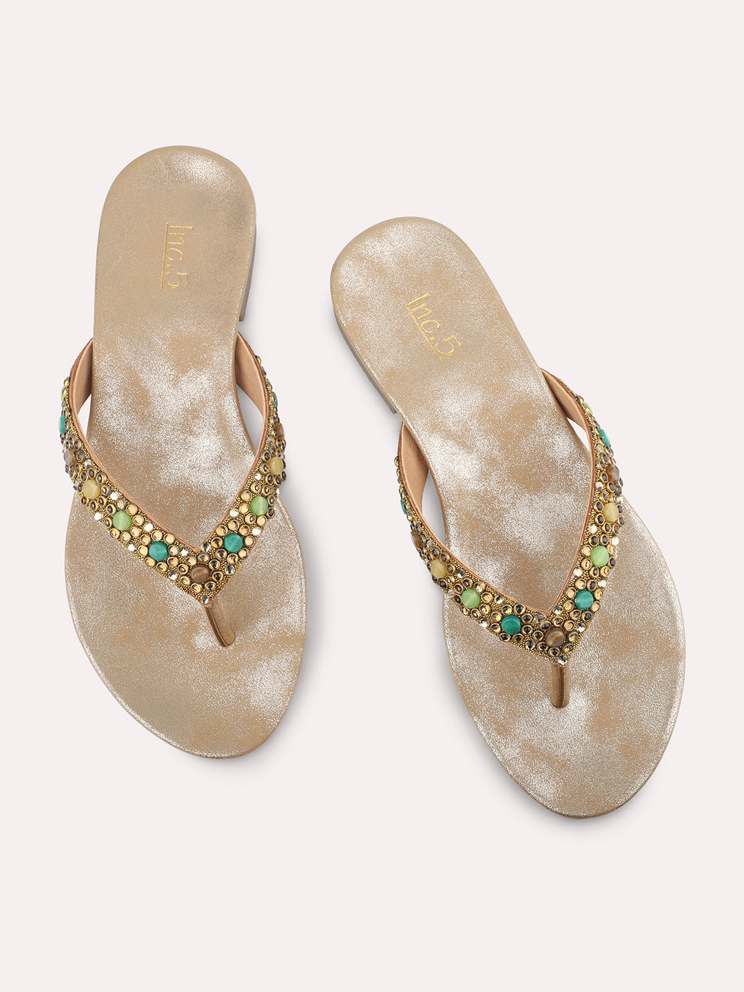 Women Antique Ethnic Embellished Open Toe Flats