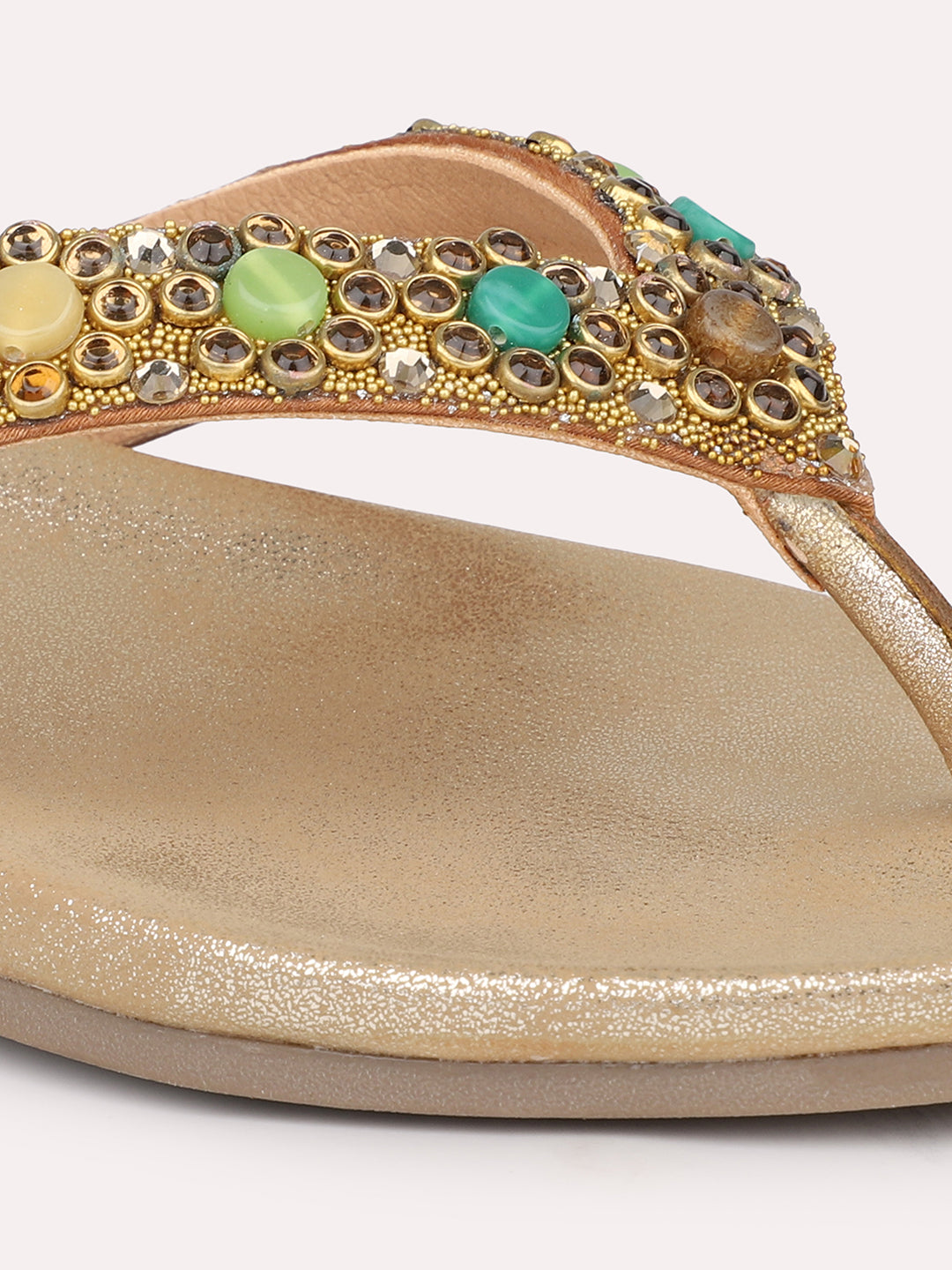 Women Antique Ethnic Embellished Open Toe Flats