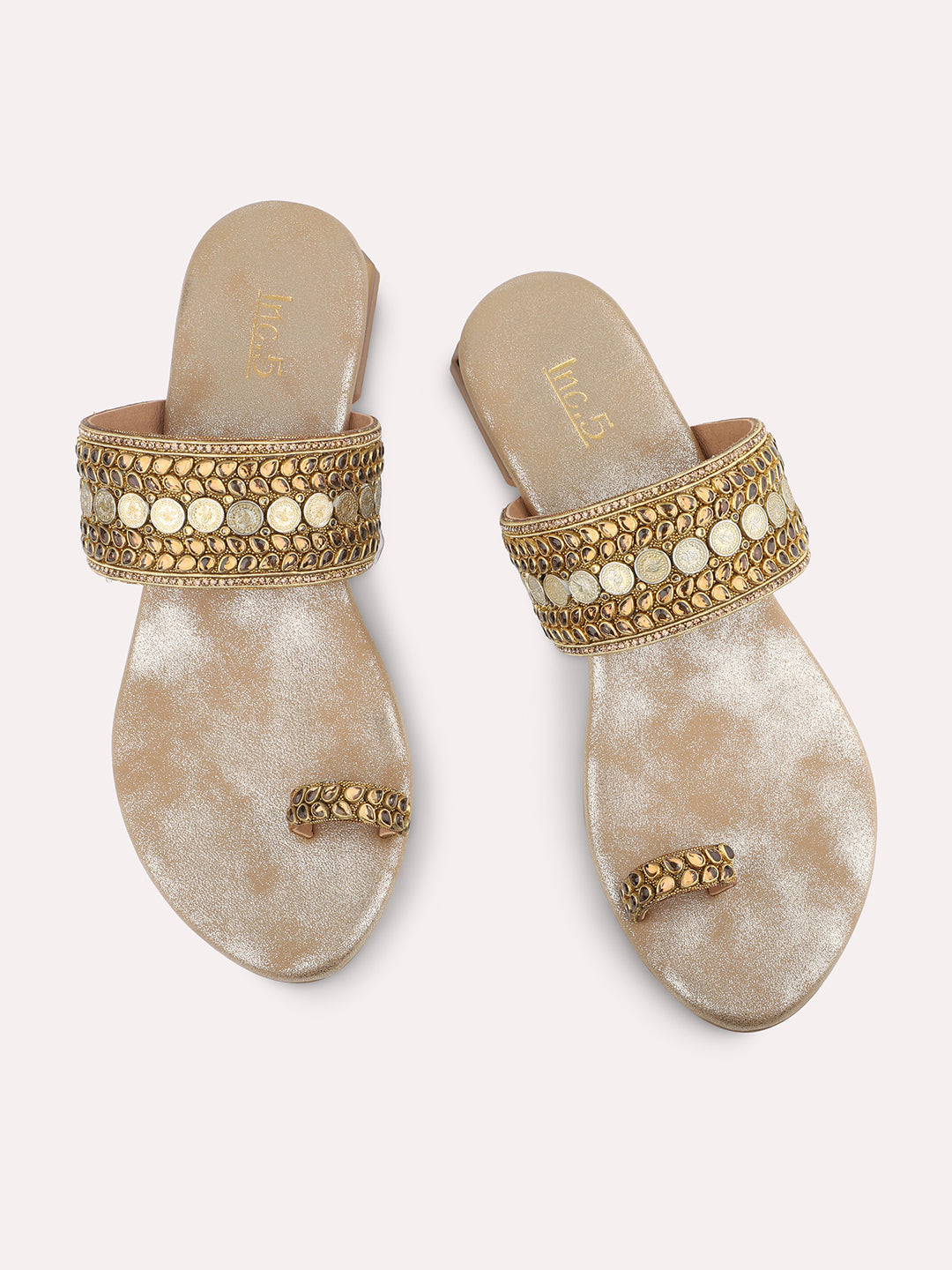 Women Antique Ethnic Embellished Open Toe Flats
