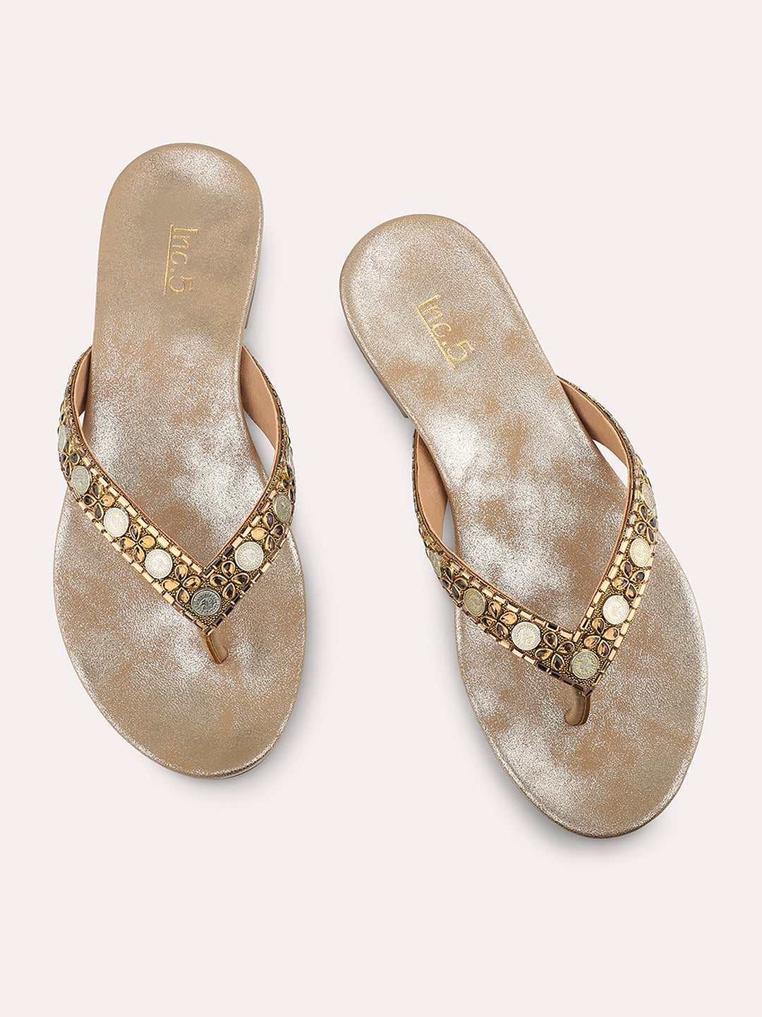Women Antique Ethnic Embellished Open Toe Flats
