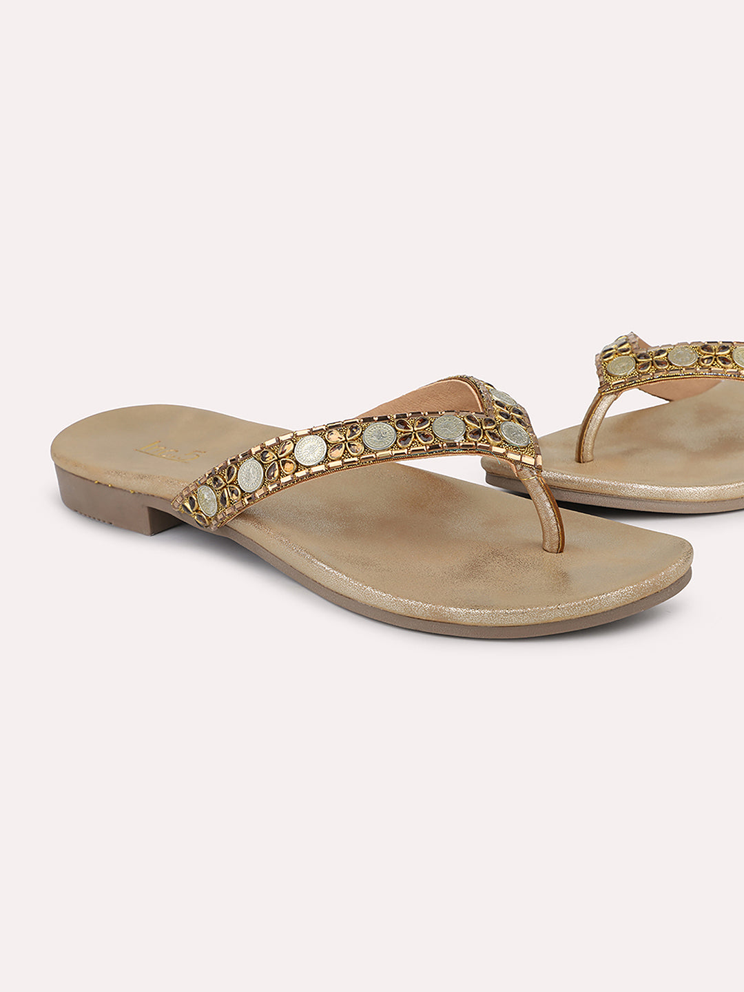 Women Antique Ethnic Embellished Open Toe Flats