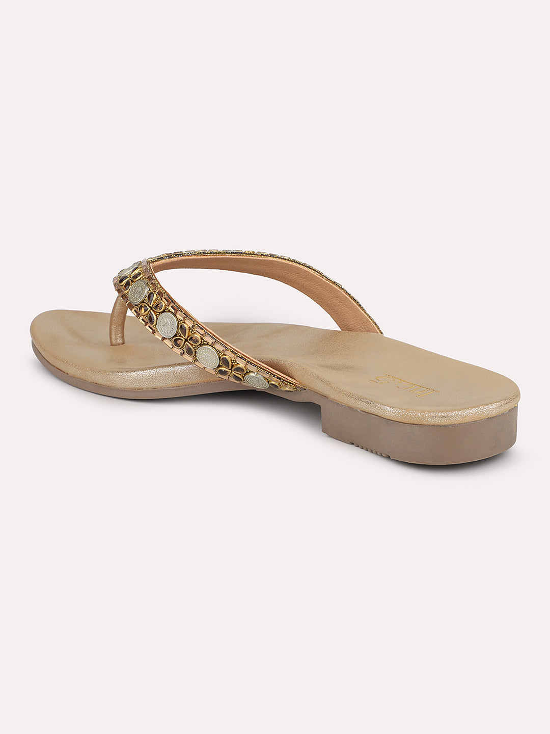 Women Antique Ethnic Embellished Open Toe Flats