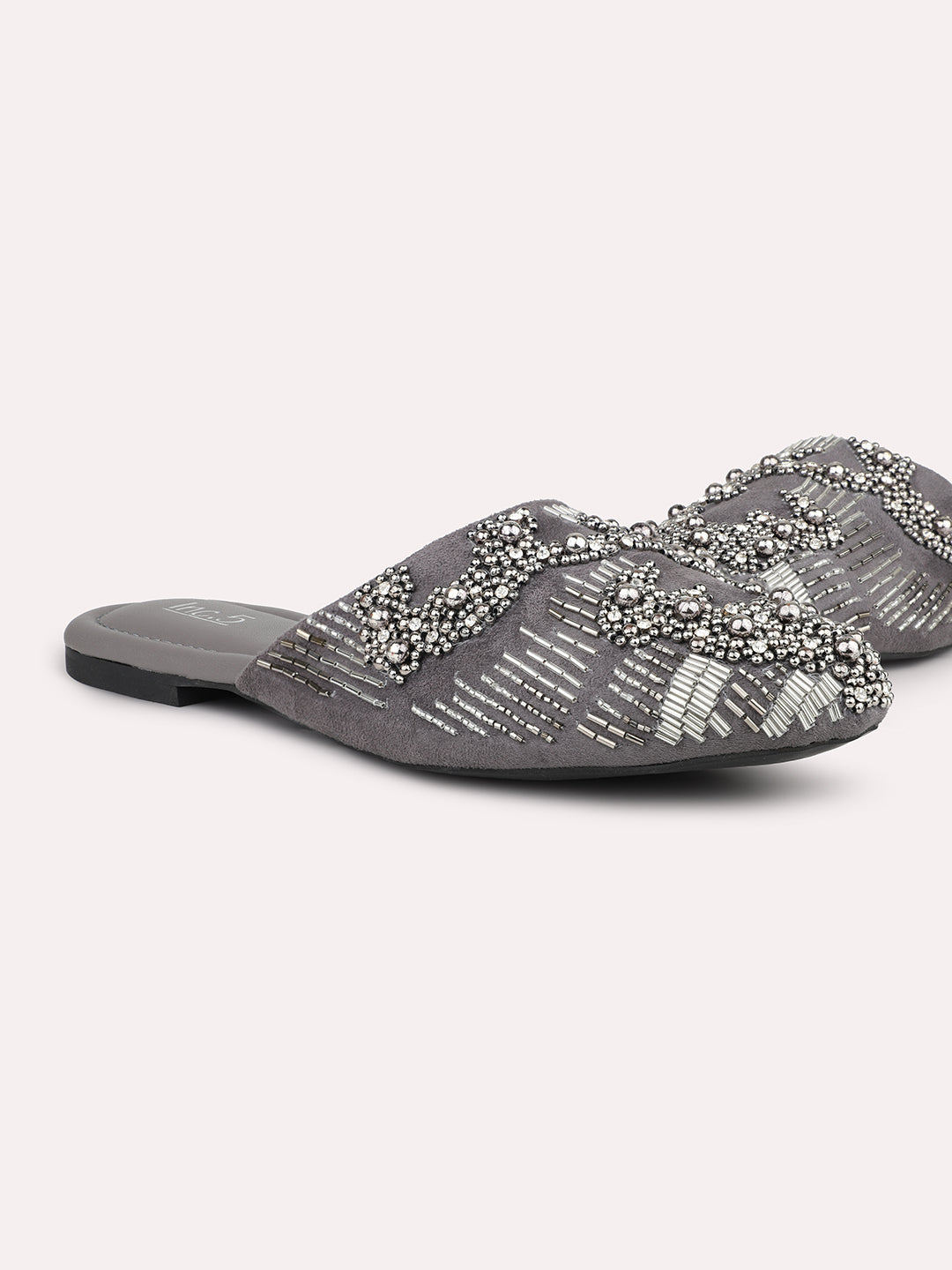 Women Grey Colourblocked Embellished Ethnic Mules Flats