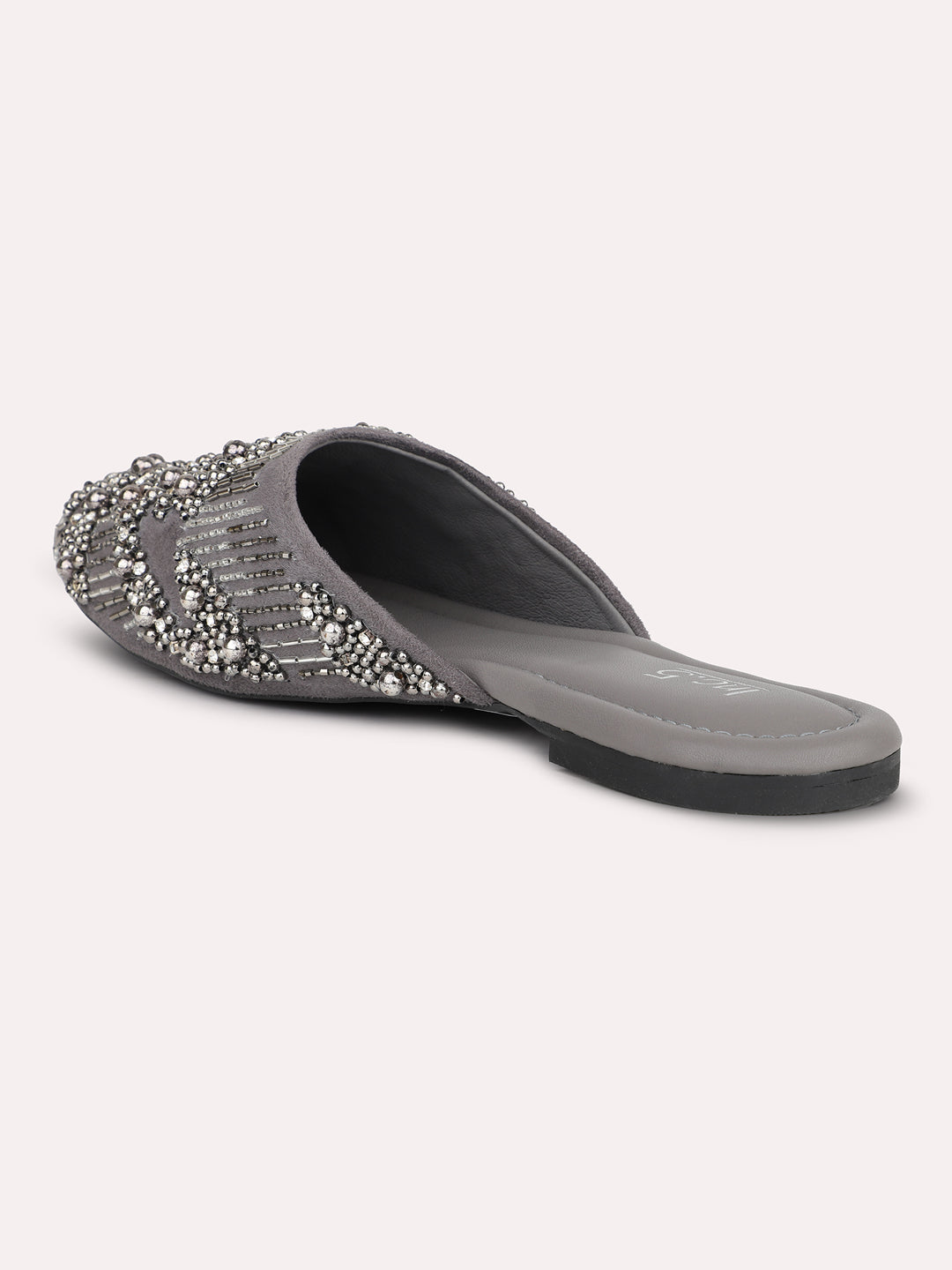 Women Grey Colourblocked Embellished Ethnic Mules Flats