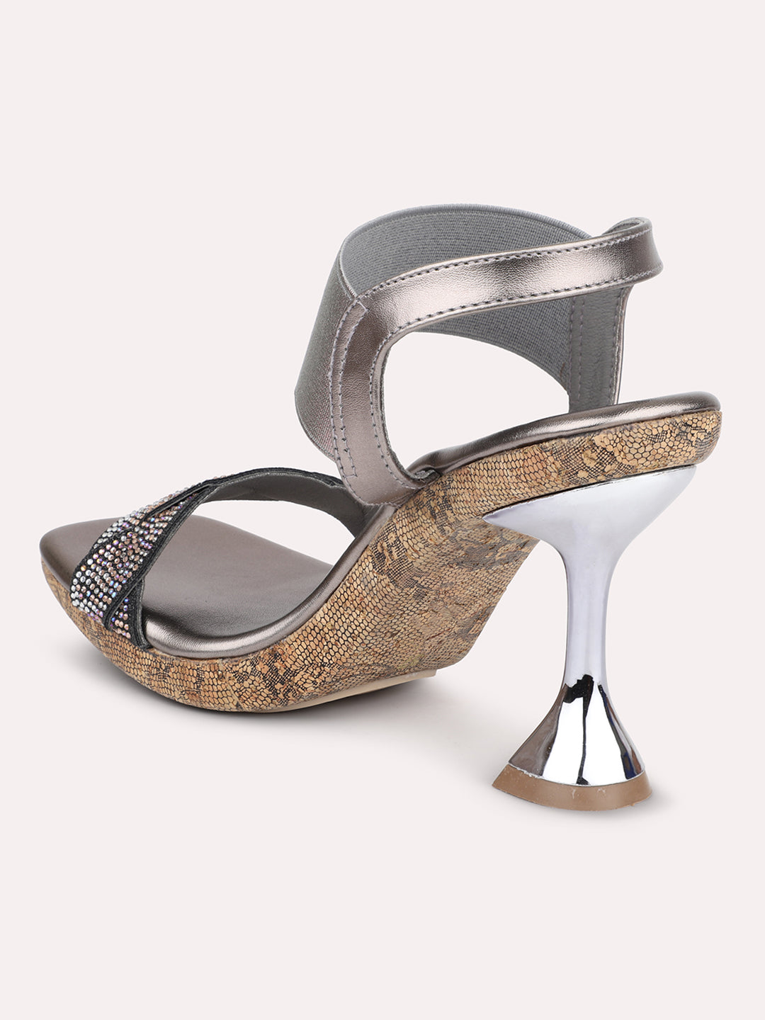 Women Pewter Embellished Party Block Heels