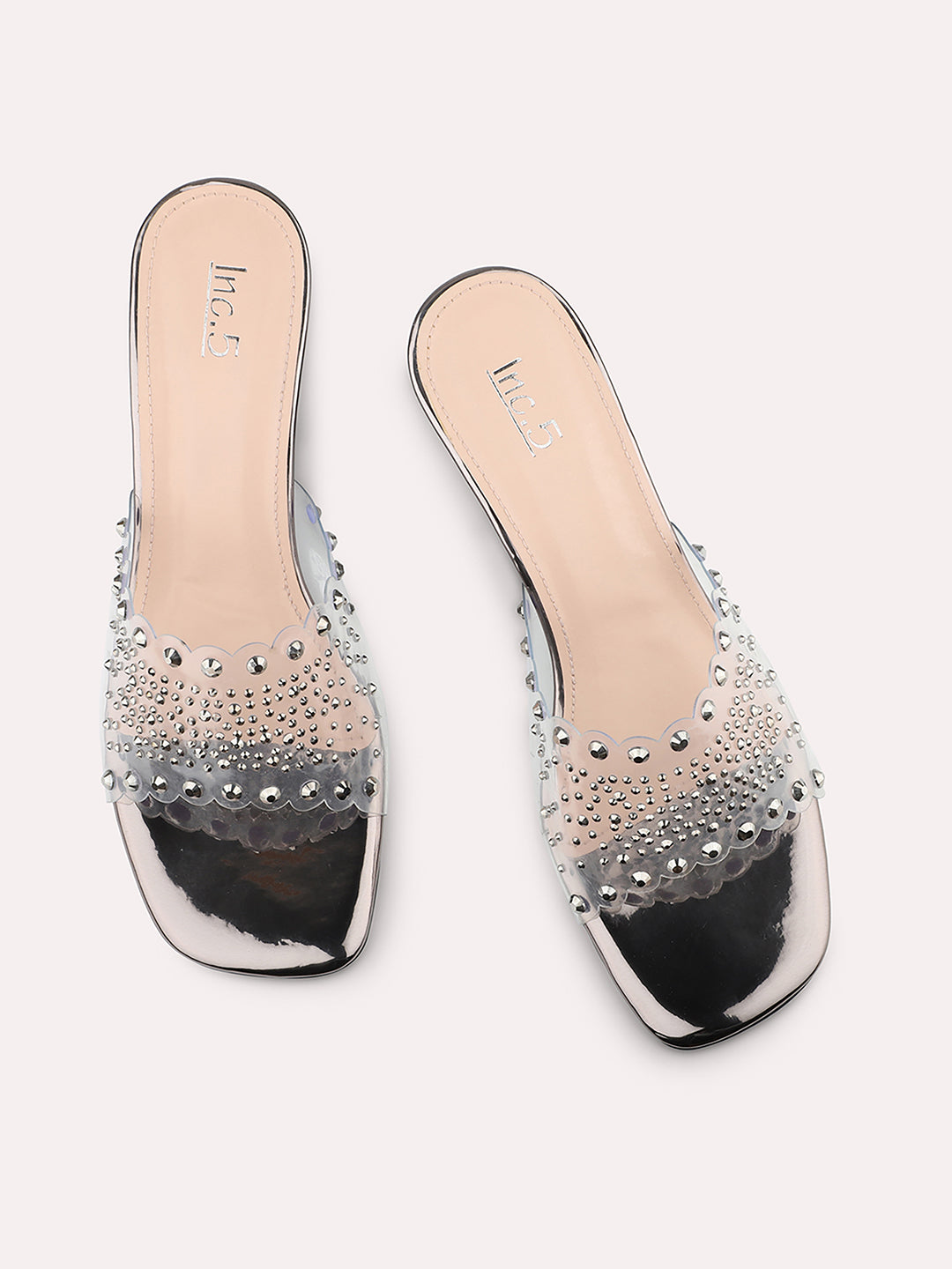 Women Pewter Embellished Block Heels