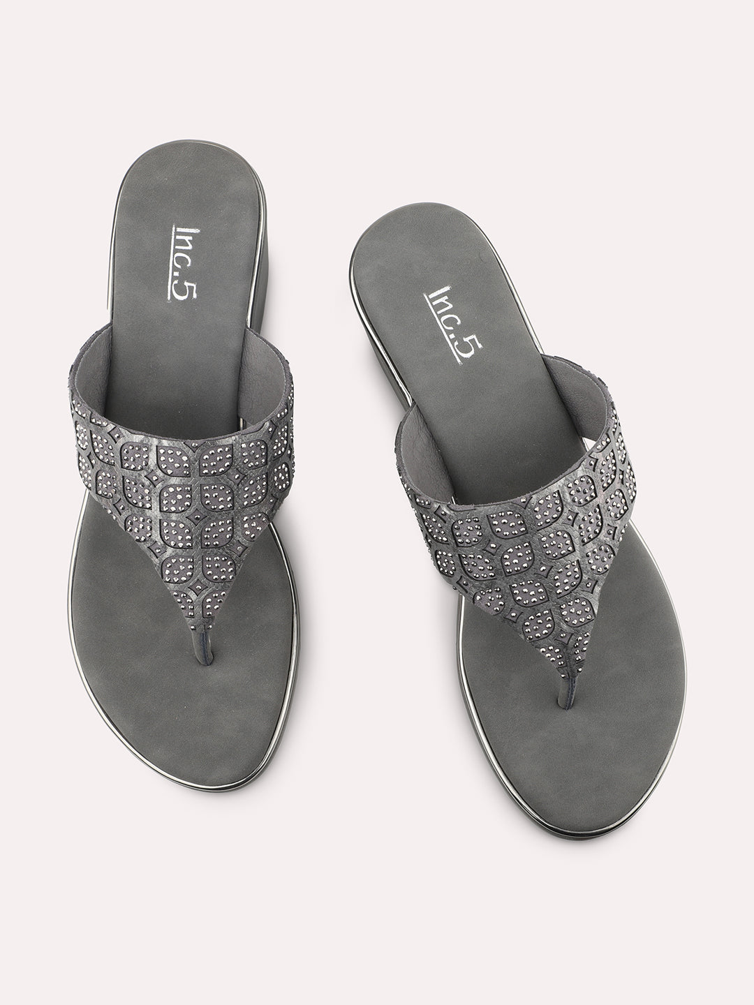 Women Pewter Embellished Wedges Sandals