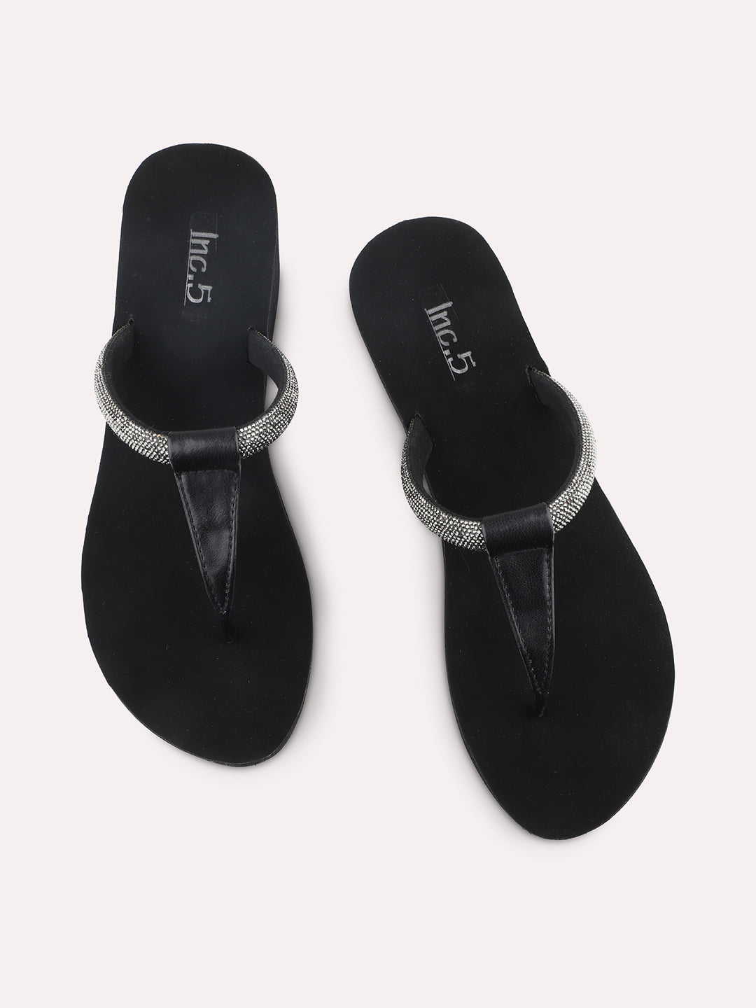 Women Black Embellished Wedges Sandals