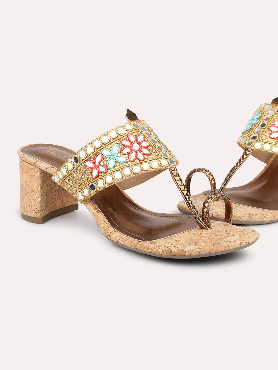 Women Antique Embellished Ethnic Block Heels