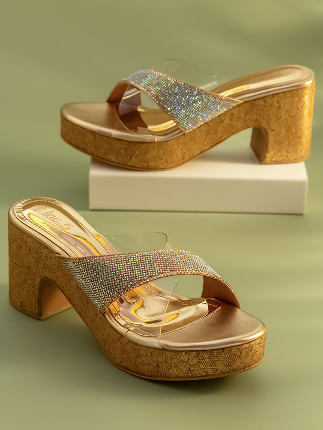 Women Rose Gold Embellished Ethnic Slim Heels – Inc5 Shoes