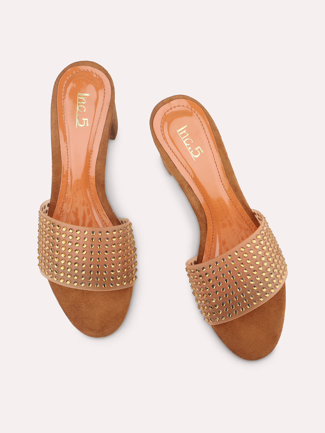 Women Tan and Gold-Toned Block Sandals