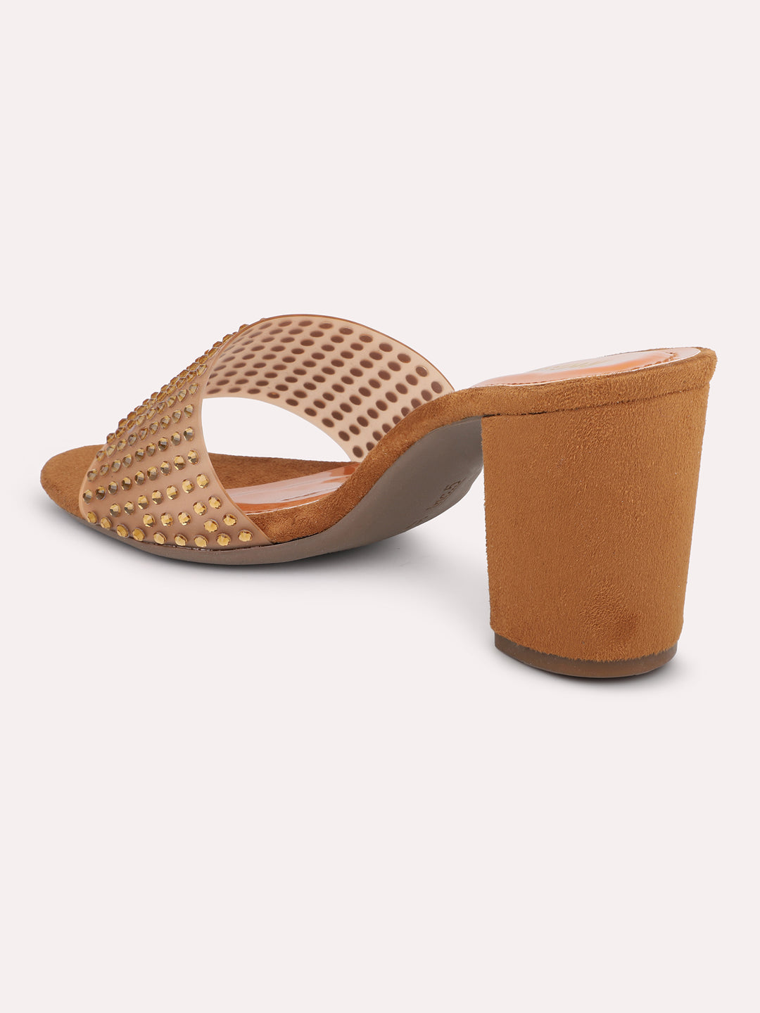 Women Tan and Gold-Toned Block Sandals