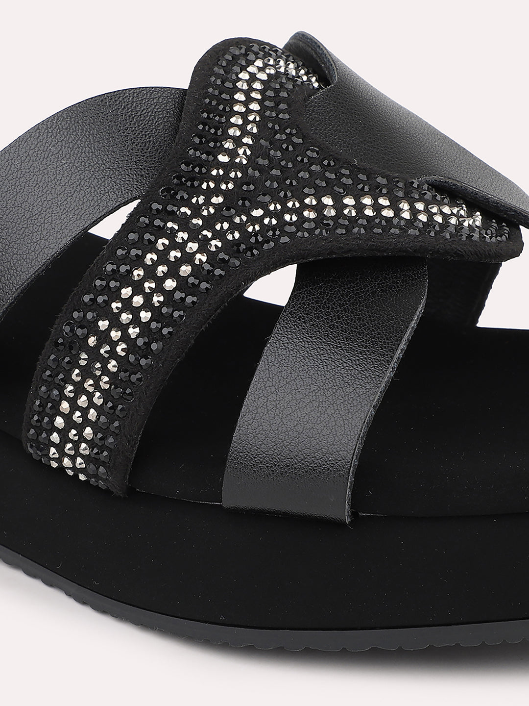 Women Black Embellished Party Wedge Heels