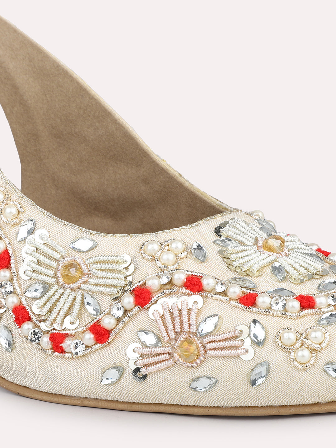Women Gold Embroidered Ethnic Block Heel Mules
