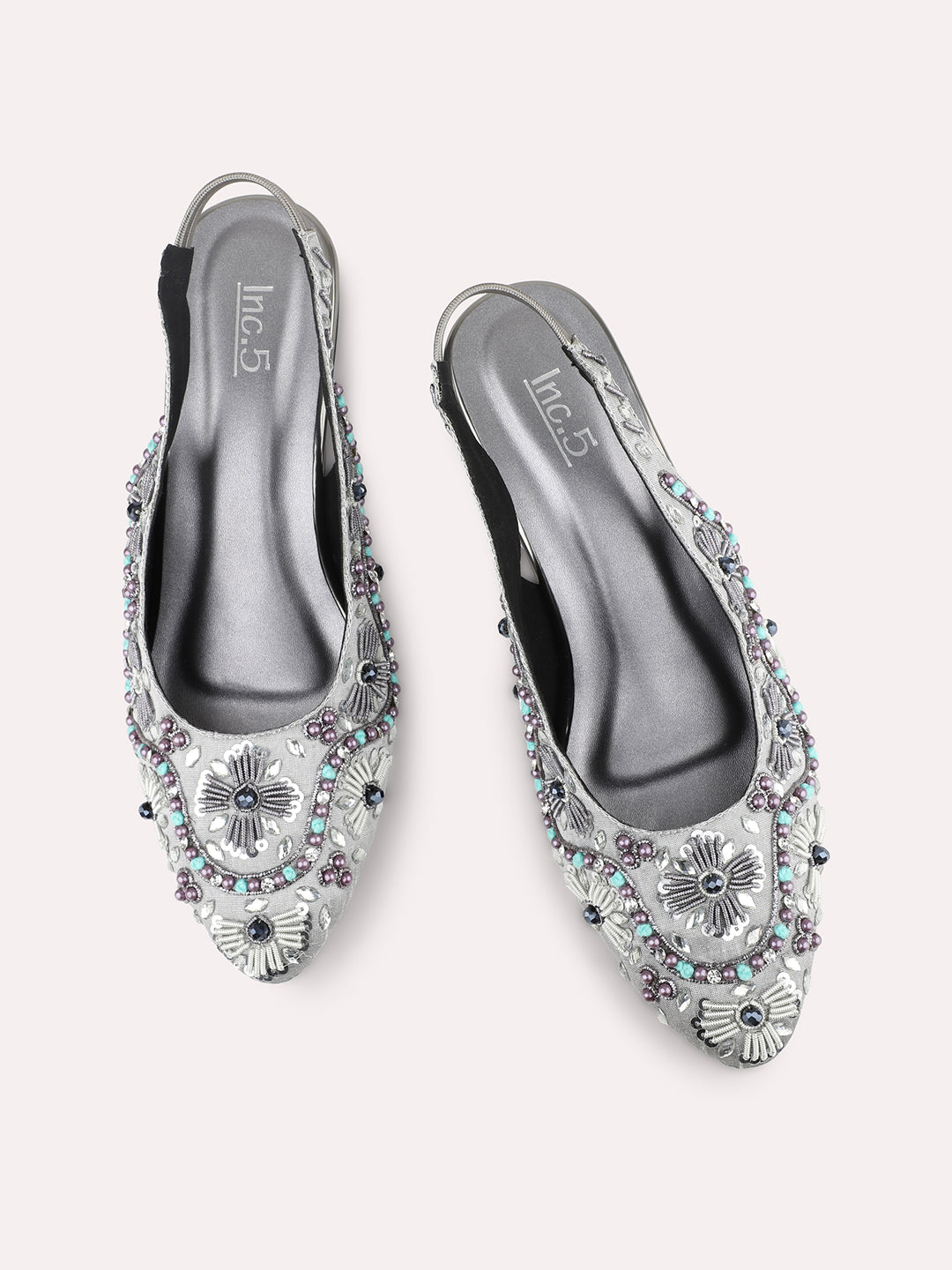 Women Pewter Embroidered Ethnic Block Heel Mules
