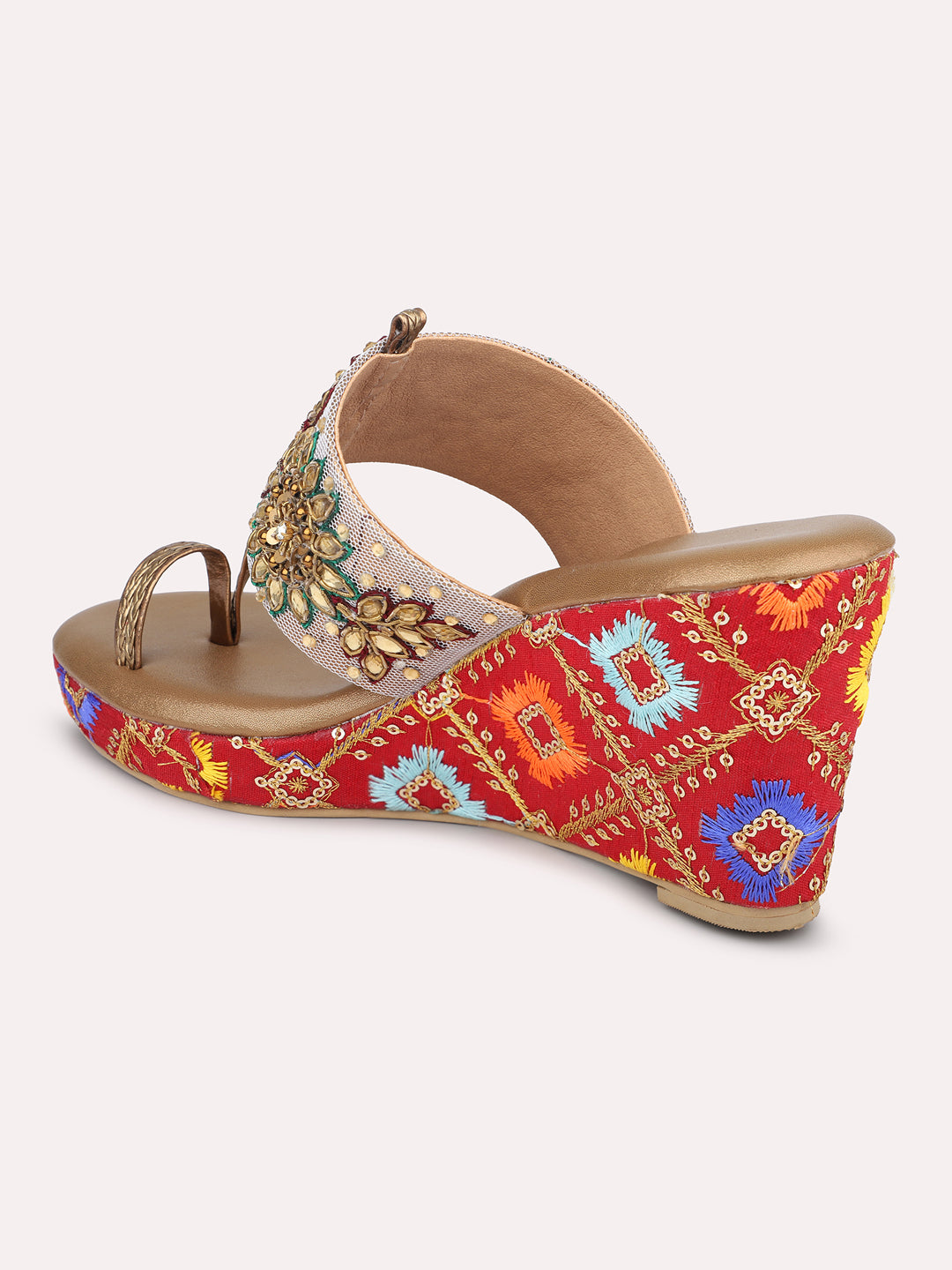 Women Antique Ethnic Embellished Wedges Heels