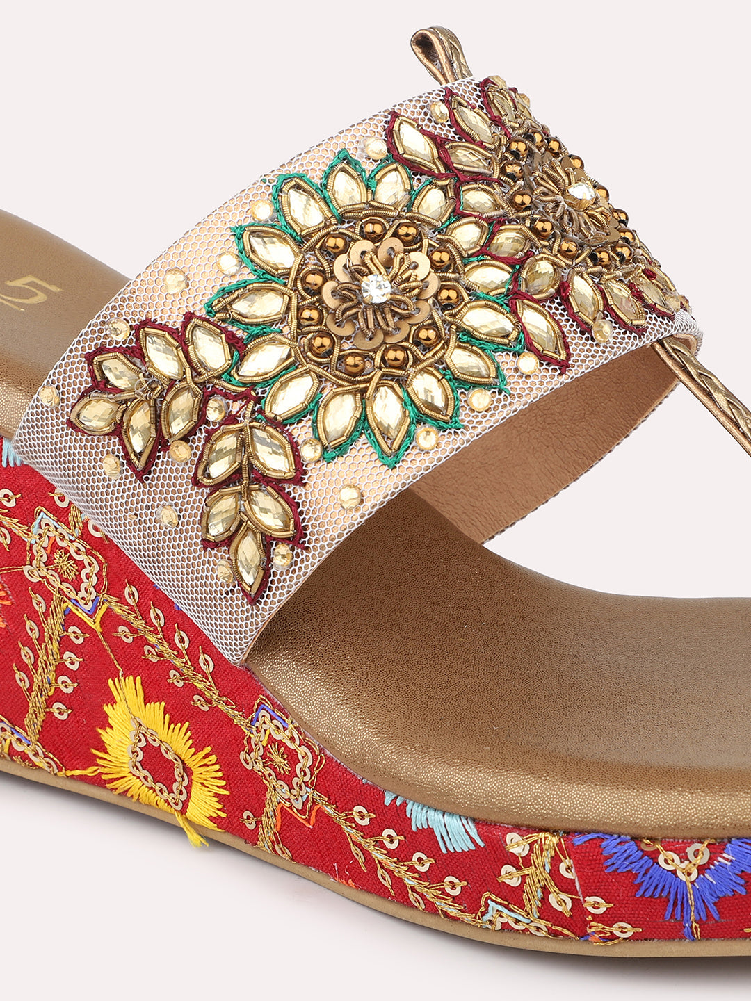 Women Antique Ethnic Embellished Wedges Heels