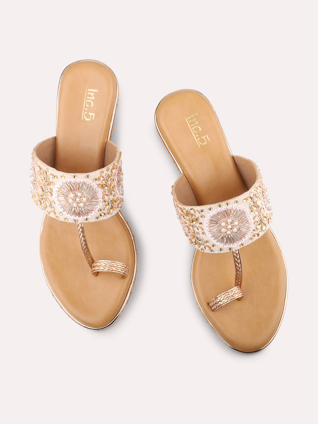 Buy Inc.5 Embellished Rose Gold Block Heels Online