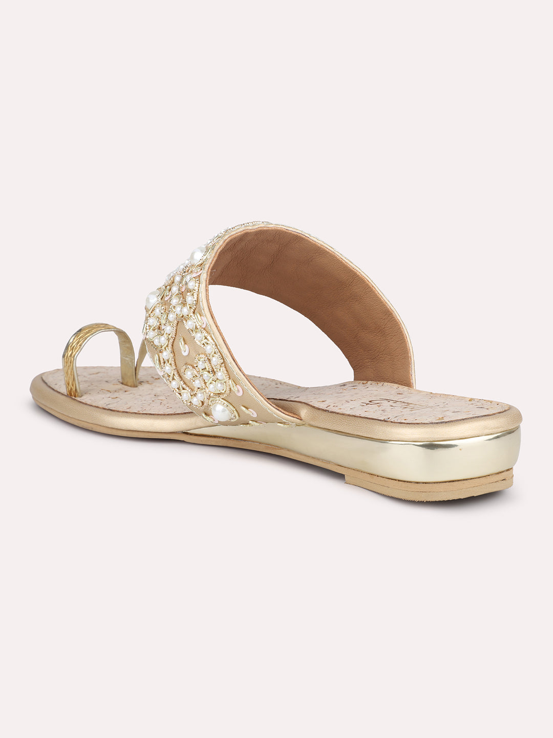 Women Gold Ethnic Embellished One Toe Flats